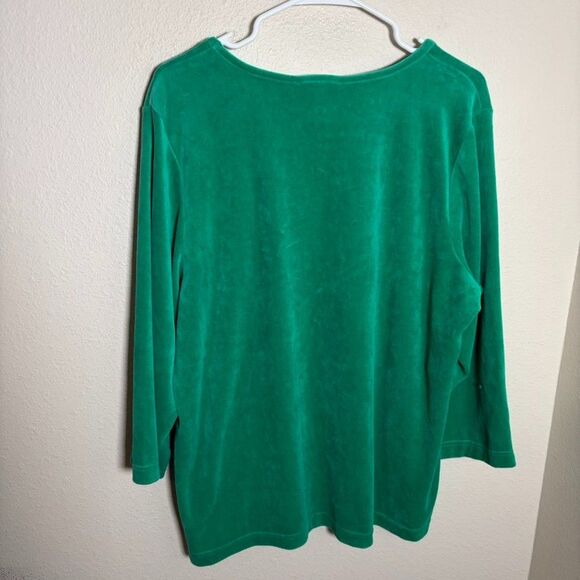 Quaker Factory Sweatshirt Women's XL Green Fleece 3/4 Sleeve Rhinestone NWT - Picture 5 of 8